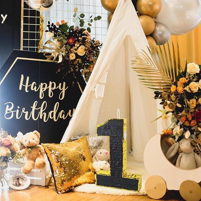 PCFING 20 Inch Number 1 Piñata Gold Black - Image 6