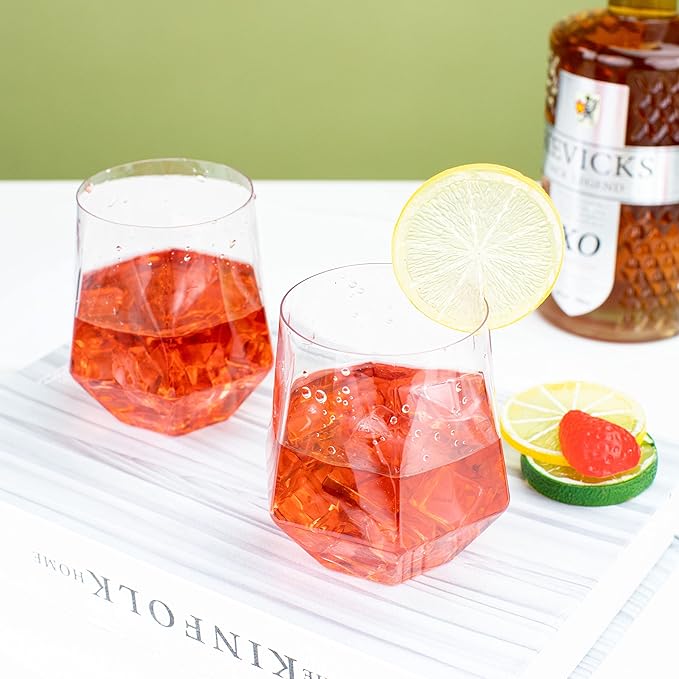 LUODA 32 Pack Clear Plastic Stemless Wine Glasses, 12 Oz Clear Plastic Diamond - Image 5