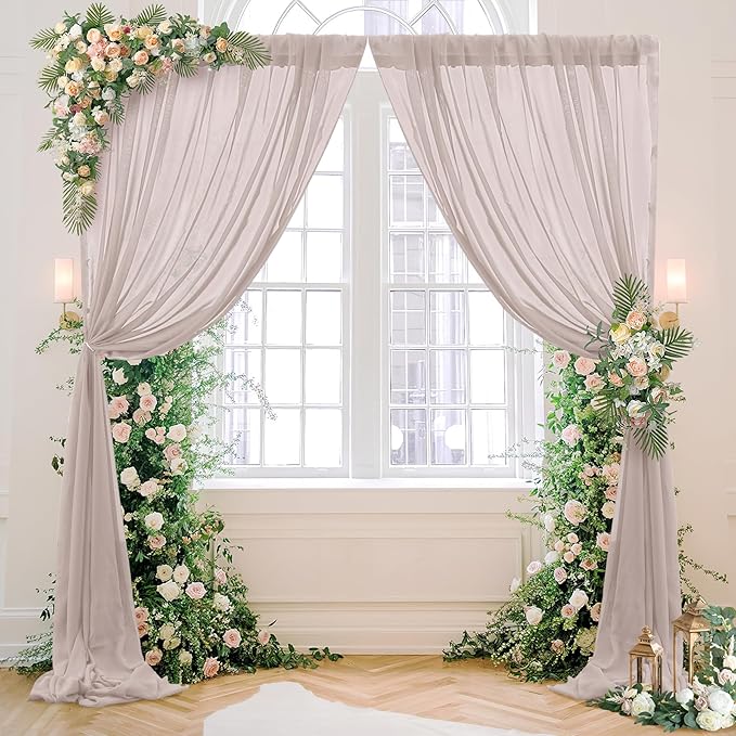 PARTISKY 10ftx7ft Taupe Chiffon Backdrop Curtains, Wrinkle-Free Sheer Fabric - Image 8