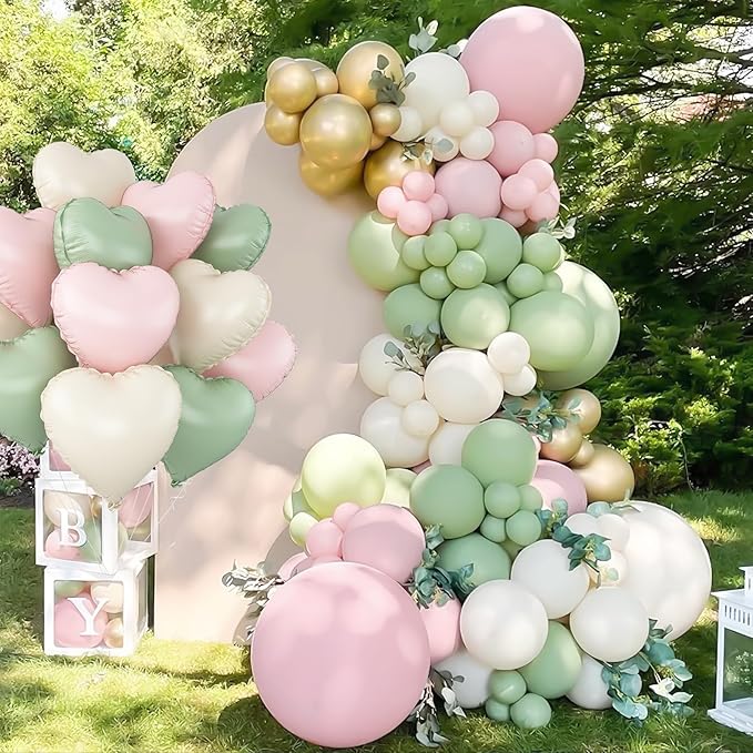 Pink Green White Heart Balloons - Image 5