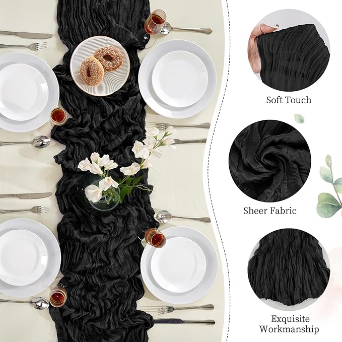 6 Pack Halloween Cheesecloth Table Runner 10FT Long Black Boho Gauze Table - Image 7