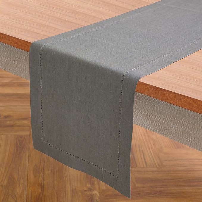 Solino Home Linen Steel Gray Hemstitch Table Runner 48 Inches - Image 2