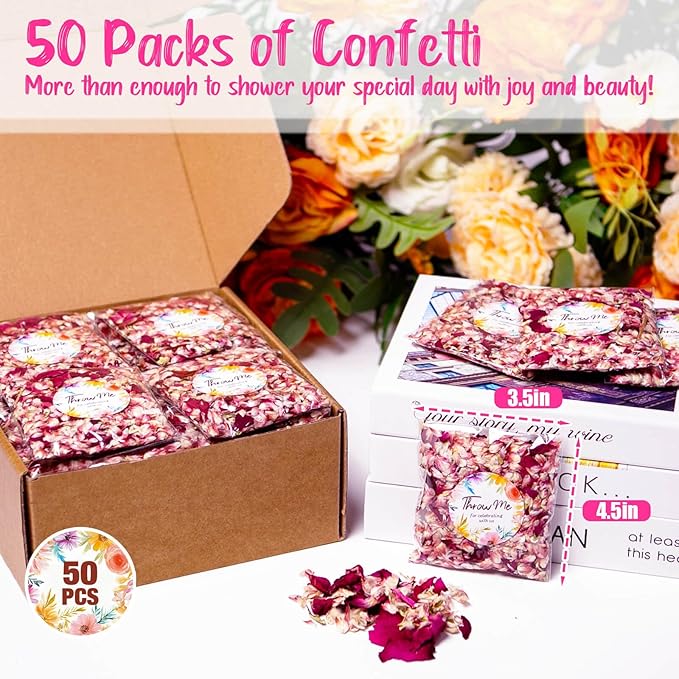 50 Pack Real Dried Rose Flower Petals Biodegradable Confetti, Dried Mix Red - Image 2