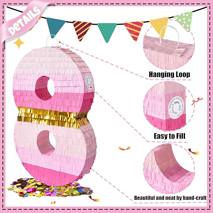 PCFING 20 Inch Number 8 Piñata Pink Gold - Image 3