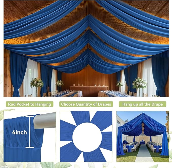 PartyVillage 10 Panels 5ftx30ft Royal Blue Ceiling Drapes - Image 8