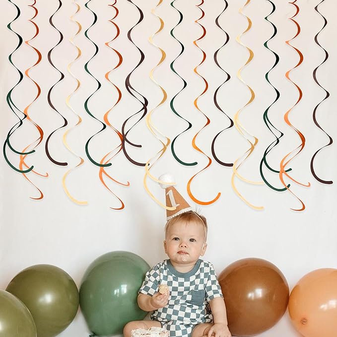36 Pcs Green Brown Orange Beige Hanging Swirl Decorations Felt Swirl Streamer - Image 7