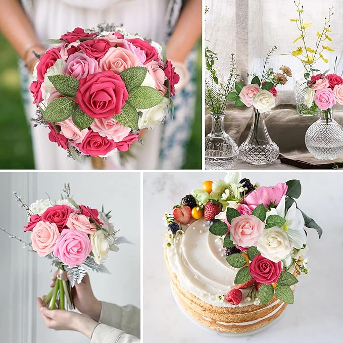 AmyHomie Artificial Flower Seriesa Red Rose 25pcs Real Looking Fake Roses w/Stem - Image 5