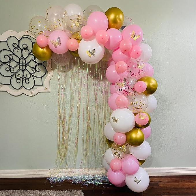 Balloons Pink Gold Confetti, 60 Packs 12 Inch Pink White Metallic Gold Balloon - Image 5