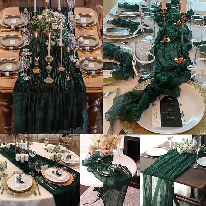 Emerald Green 6 Pack Cheesecloth Table Runner 10FT Boho Fabric Rustic Cheese - Image 6