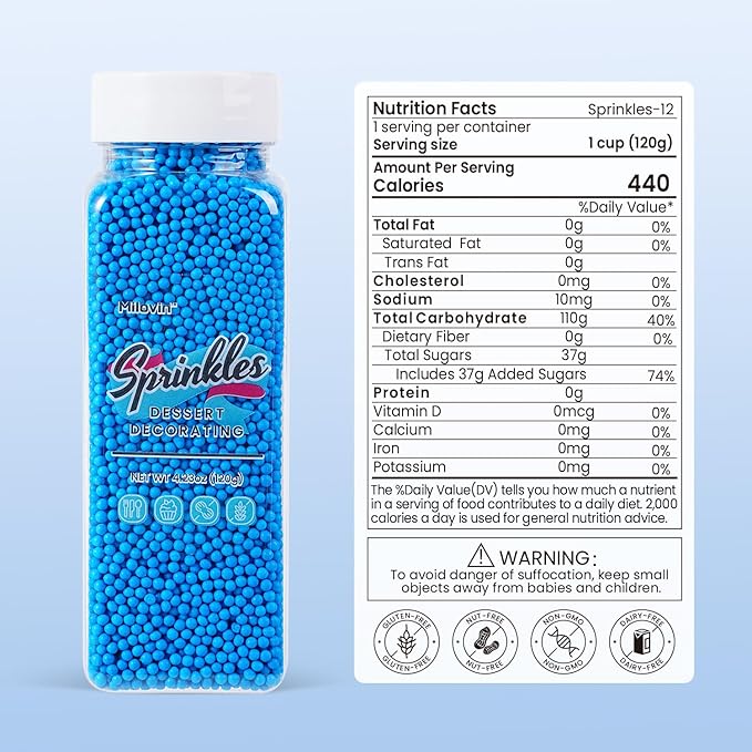 Edible Blue Sprinkles, 2mm Pearls Sprinkle - Image 2