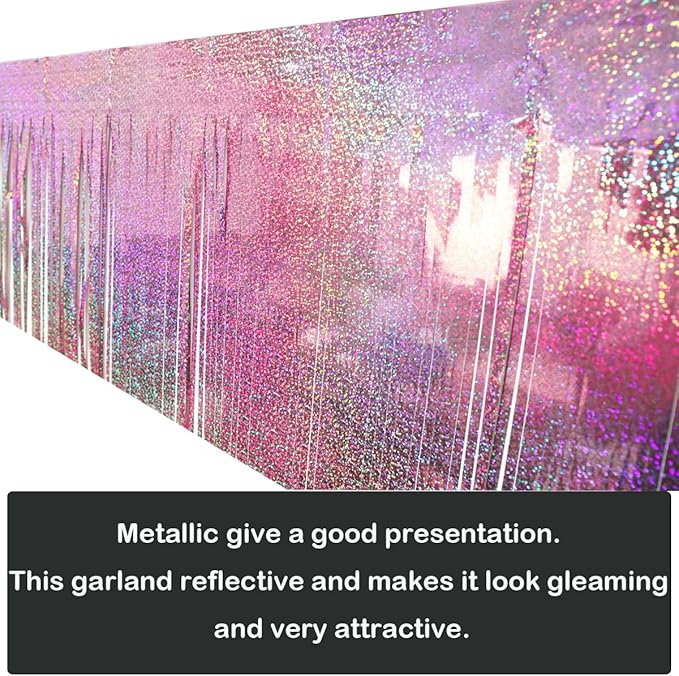 4 Pack Total 40 Feet Foil Fringe Garland Lilac Metallic Wall Hanging Drapes - Image 3