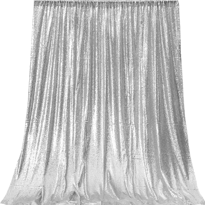 Silver Sequin Backdrop Curtains 4 Panels 2FTx8FT Wedding Photo Backdrop Glitter - Image 7