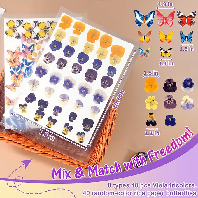 80 Pcs 8 Kinds Natural Real Dried Pressed Edible Flowers & Edible Butterflies - Image 3