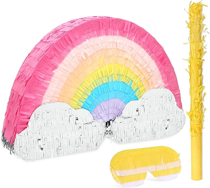 Rainbow Pinatas Bundle with a Blindfold and Bat, Rainbow Pinatas by Birchio