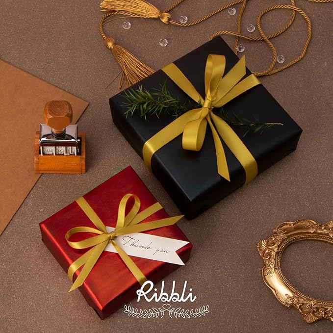 Ribbli Double Faced Gold Satin Ribbon, 1/4” x Continuous 25 Yards, Use - Image 3