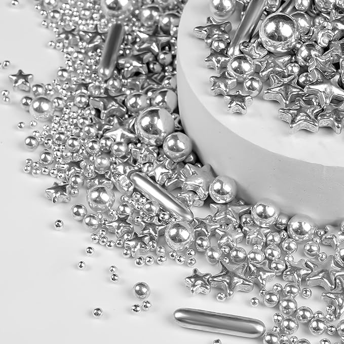 Silver Pearl Rods Star Sugar Sprinkles, Edible Pearls Baking Candy, 150g/5.29oz - Image 7