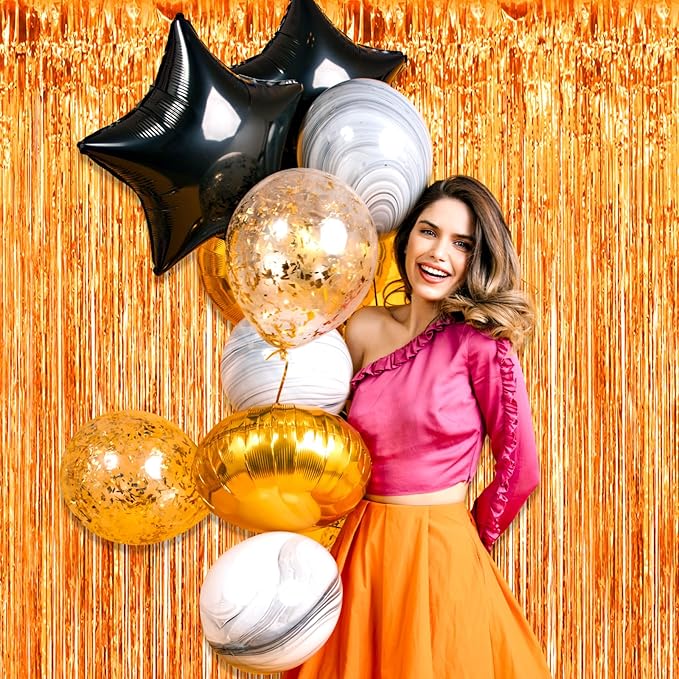 3 Pack Orange Foil Fringe Curtain Backdrop, 3.28Ft x 8.2Ft Metallic Tinsel Foil - Image 4
