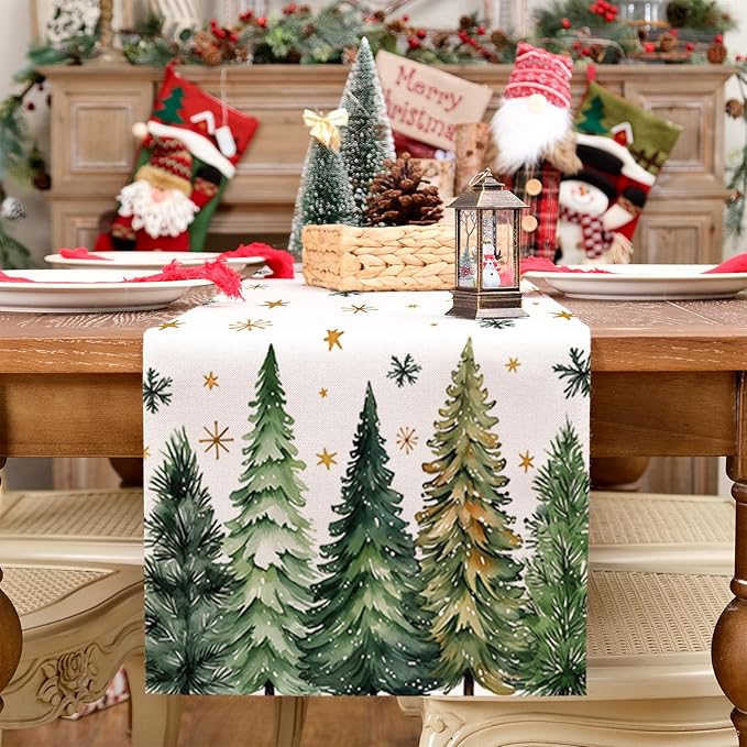 GEEORY Christmas Table Runner 13x72 Inch, Xmas Tees Snowflakes Holiday - Image 3