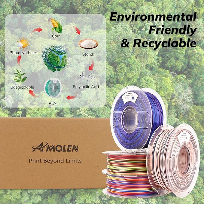 AMOLEN Silk PLA 3D Printer Filament Bundle, Fast Color Change 3D Printing - Image 5