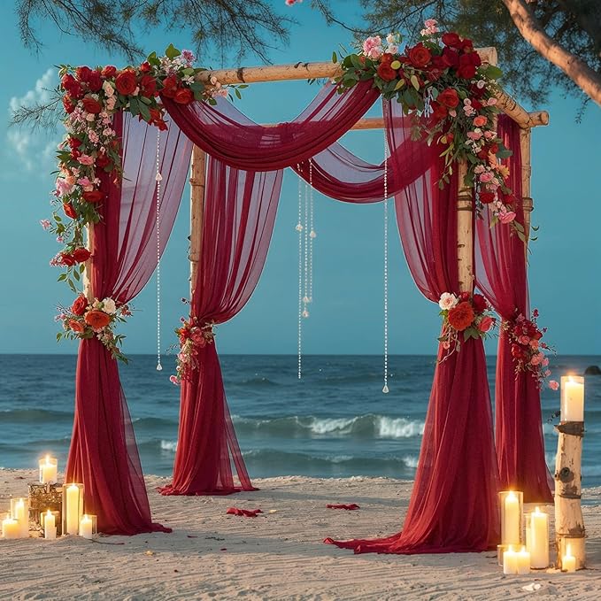 Wedding Arch Draping Fabric, 1 Panel Burgundy Sheer Backdrop Curtain Tulle - Image 7