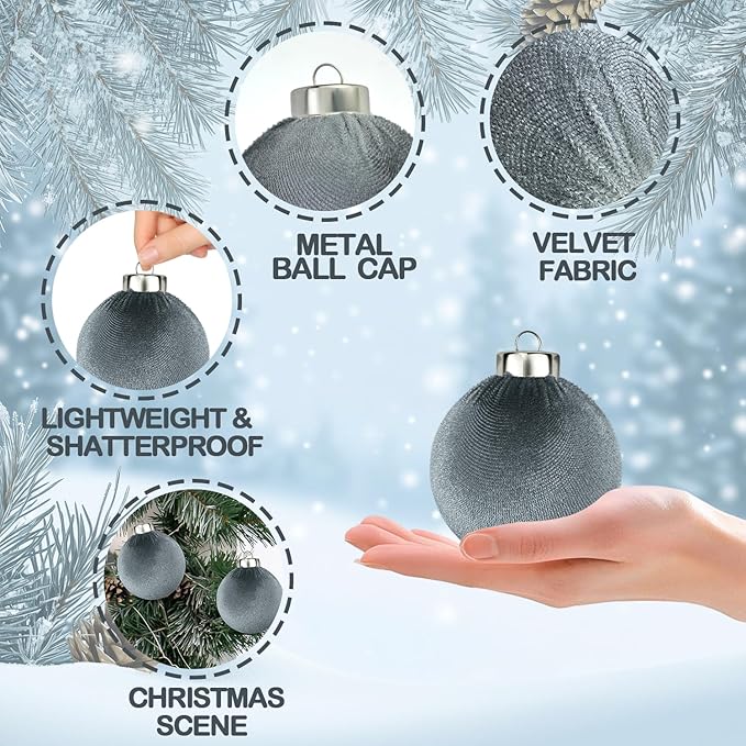 Neutral Velvet Christmas Tree Ornaments Set - Image 4