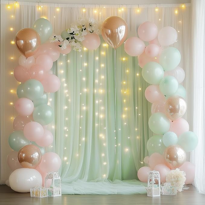 Fomcet Sage Green Tulle Backdrop Curtains - Image 8