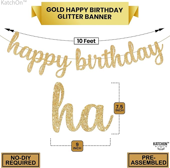 KatchOn, Glitter Cursive Gold Happy Birthday Banner - Image 2