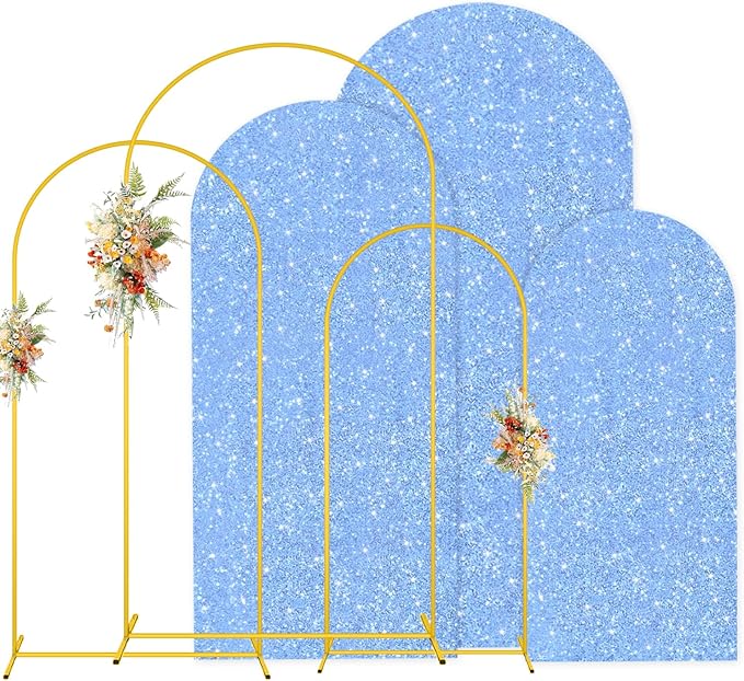 MODFUNS Metal Arch Backdrop Stand and Cover Set 4&5&6ft Light Blue Sequins Arch by MODFUNS
