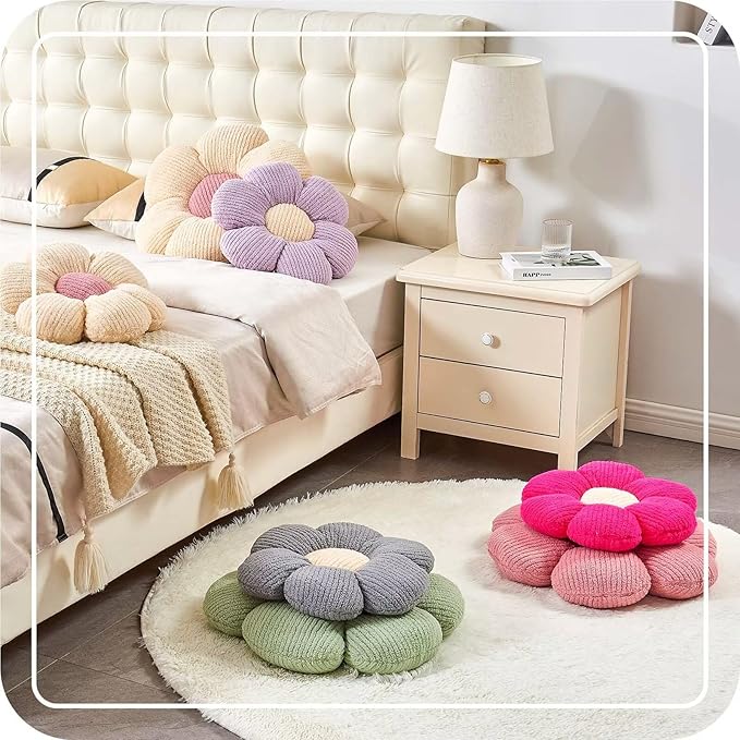 Flower Throw Pillow, Soft White 17.7" Shaped Floor Pillow - Image 6