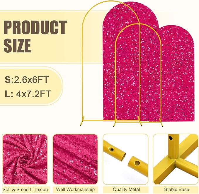 MODFUNS Arch Backdrop Stand and Cover Set 6&7.2ft Hot Pink Sequins Arch - Image 3