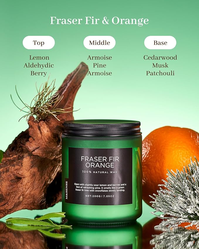 M&SENSE Fir & Orange Scented Natural Soy Wax Non Toxic Candle - Image 2