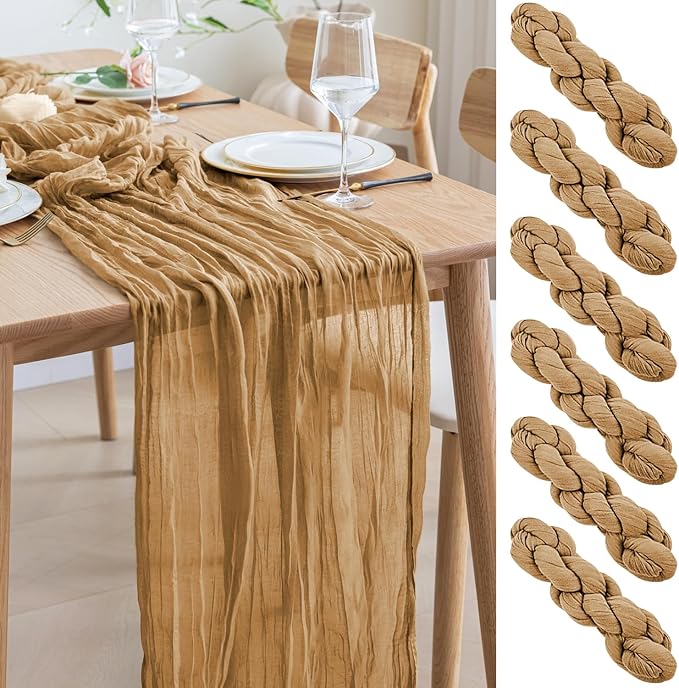 Asee'm 6pcs Cheesecloth Table Runner 120 Inches Long Khaki Boho Gauze Cheese by Aseem