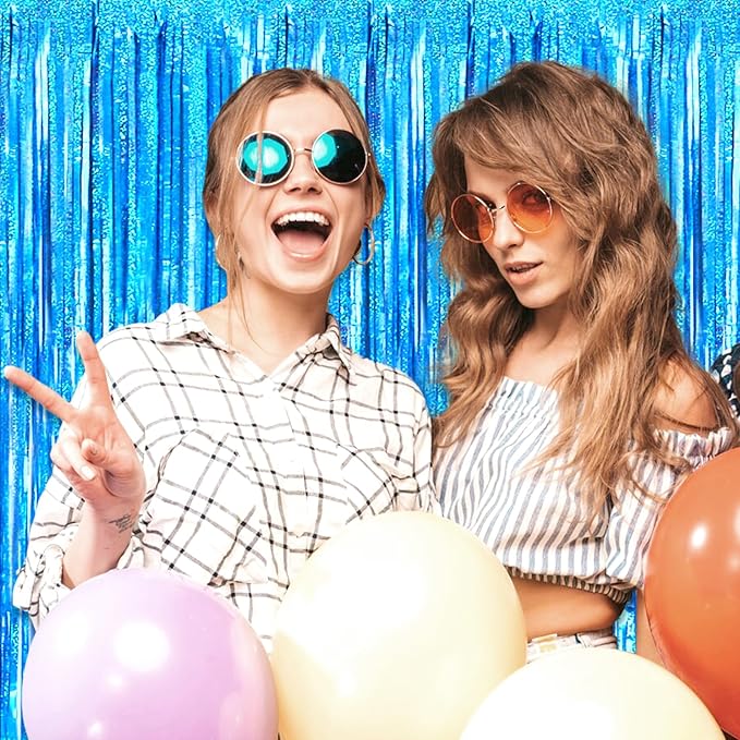 3 Pack Lake Blue Foil Fringe Curtain Backdrop, 3.28Ft x 8.2Ft Metallic Tinsel - Image 7