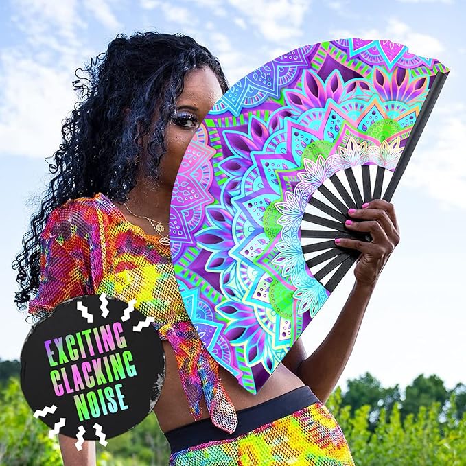 GloFX UV Glow Mandala Rave Handheld Fan - Image 5