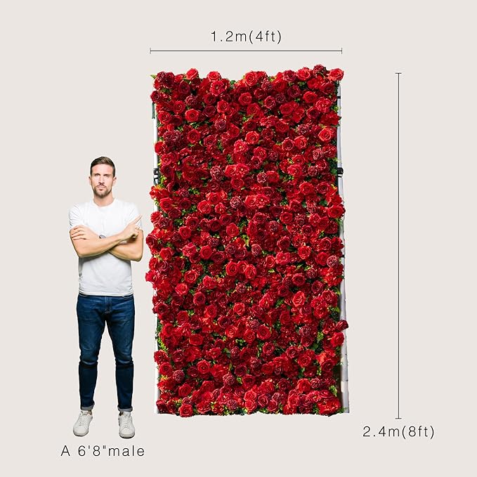 Artificial Flower Wall Panels, Luxury 5D Silk Red Rose Backdrop Decor - Image 6