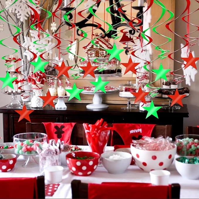 BEISHIDA Red Green Star Hanging Swirl Decorations, Birthday Hanging Party - Image 5