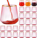 24 Pcs Pink Plastic Wine Glasses Ribbed Disposable Wine Glasses Unbreakable by Unknown