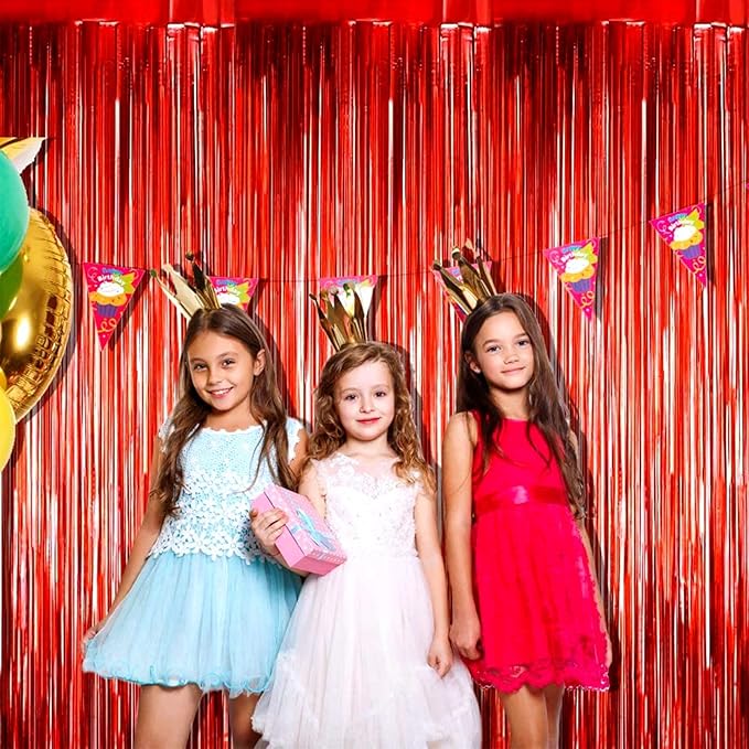4 Pack Red Foil Fringe Curtain Backdrop, 3.28Ft x 9.84Ft Metallic Tinsel Foil - Image 4
