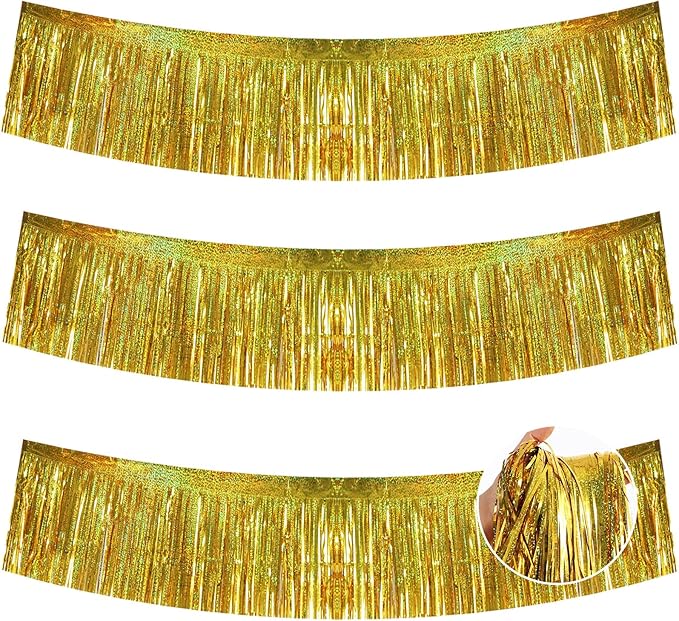 BEISHIDA 3 Packs 30 Feet Metallic Foil Fringe Garland Tinsel Streamers，Laser by Beishida