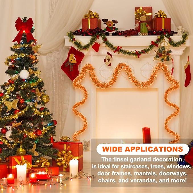25 Feet Macaron Orange Christmas Tinsel Garland, Metallic Foil Twist Banner - Image 3