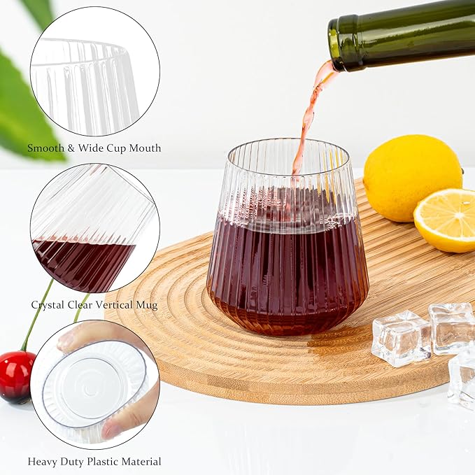 36 Pcs 12 oz Plastic Ribbed Wine Glasses, Reusable Champagne Glasses Elegant - Image 3