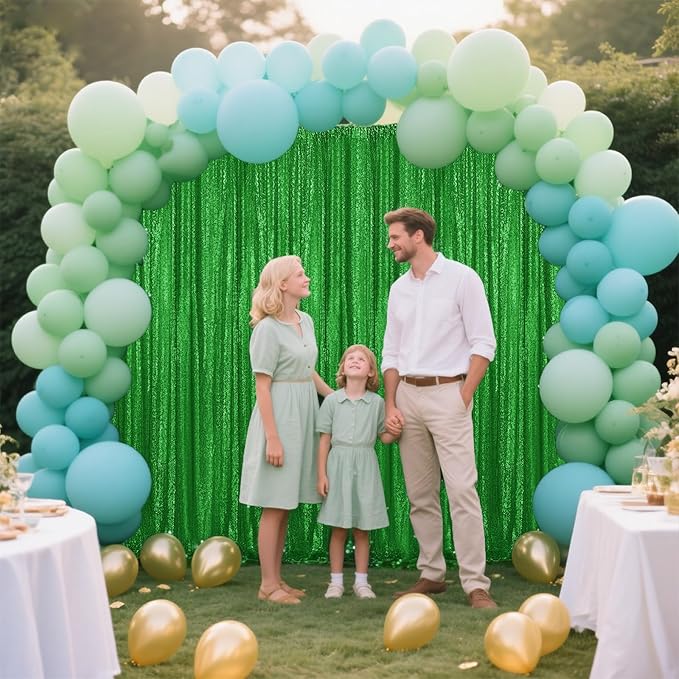 Green Sequin Backdrop Curtain 2 Pieces 2FTx8FT Glitter Photography Backdrop - Image 2