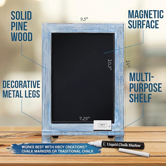 HBCY Creations Rustic Blue Wood Tabletop Chalkboard - Image 2