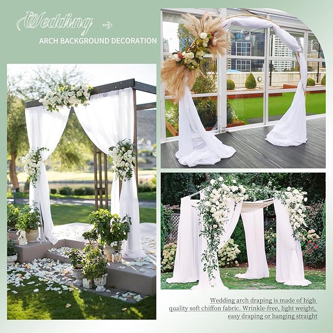 4 Panels White Polyester Wedding Arch Draping Fabric, 28x20 feet Each, Sheer - Image 7