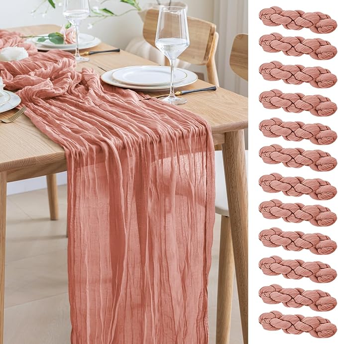 Asee'm 12pcs Cheesecloth Table Runner 120 Inches Dark Rose Boho Gauze Cheese by Aseem