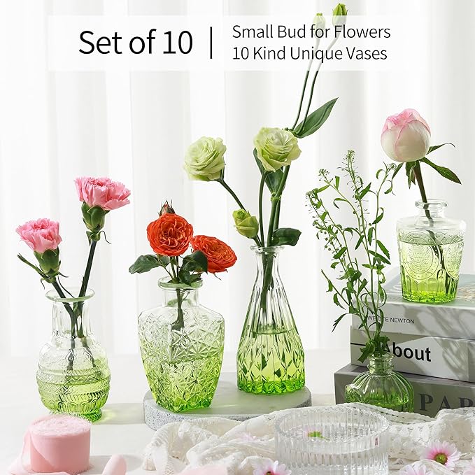 Vintage Small Glass Vases Set of 10, Mini Bud Vases - Image 6