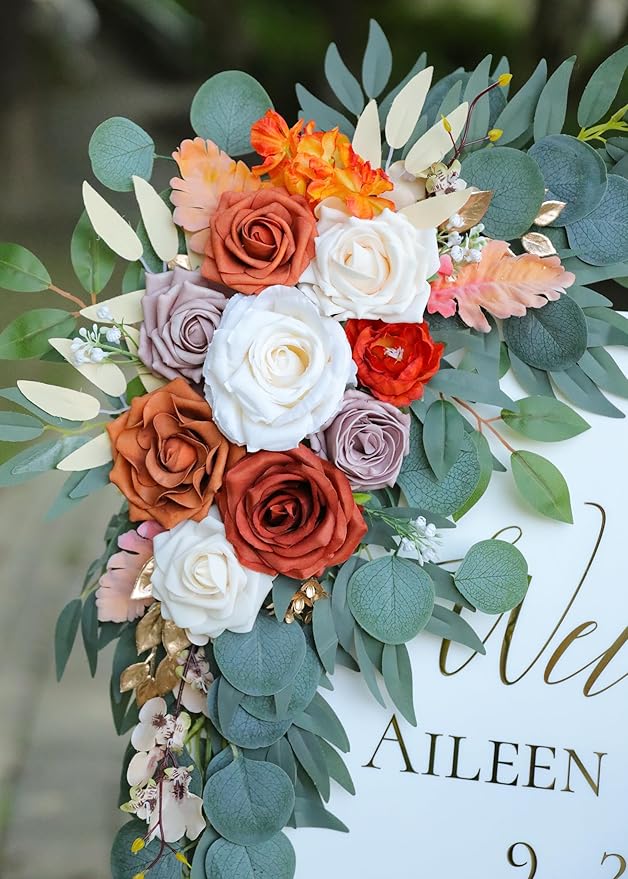Burnt Orange Wedding Arch Flowers, Artificial Flowers - Image 5