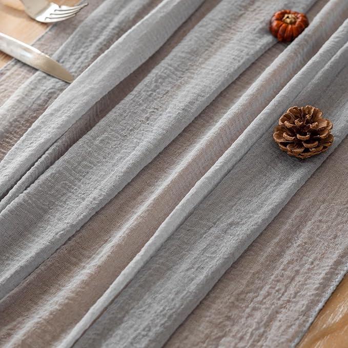 3pcs Dusty Blue Gauze Rustic Cheesecloth Table Runner 120 Inch 10 FT - Image 2