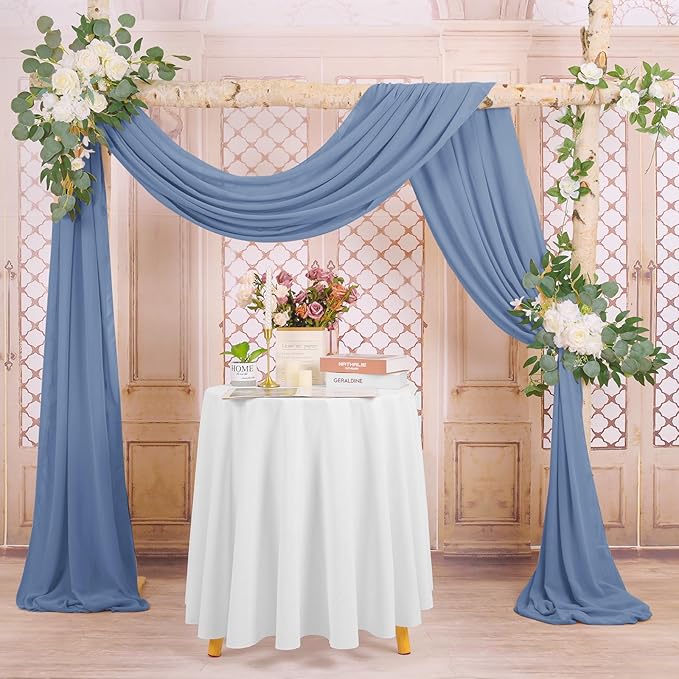 Dusty Blue Sheer Chiffon Wedding Arch Draping Fabric, Polyester Chiffon - Image 4