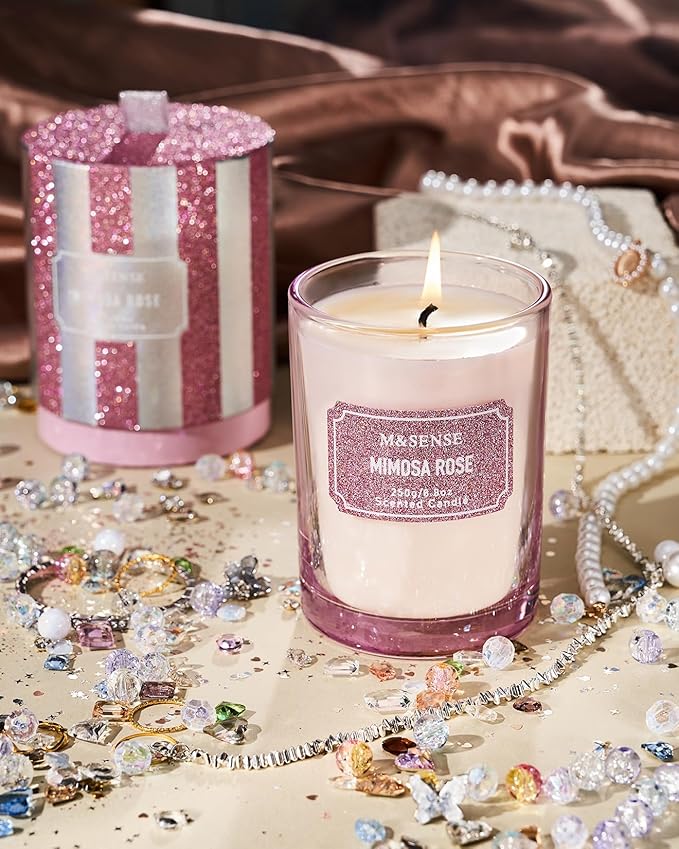 M&SENSE Rose Scented Candles, Classic Size 8.8 oz Glitter Jar Candles, Holiday - Image 4